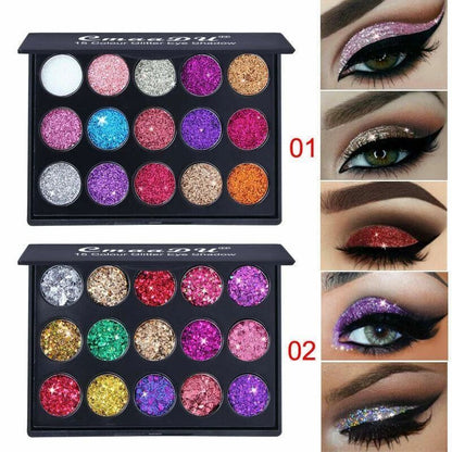 15 Color Glitter Eyeshadow Palette – Highly Pigmented Shimmer & Sparkle Eye Makeup Palette