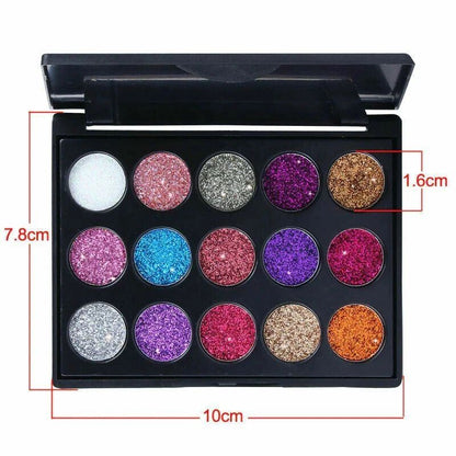 15 Color Glitter Eyeshadow Palette – Highly Pigmented Shimmer & Sparkle Eye Makeup Palette